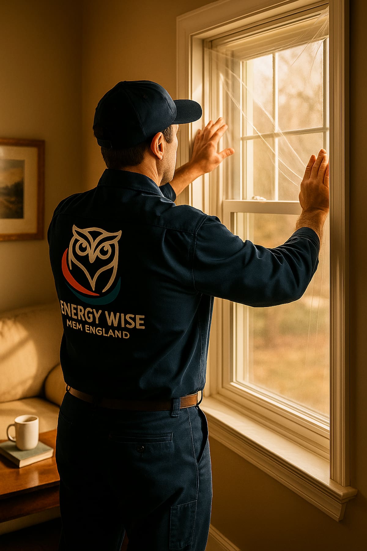 Clear window insulation installation making a room warmer and more comfortable